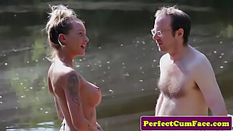 Tattooed Femdom With Big Breasts Leads Man To Outdoor Ejaculation