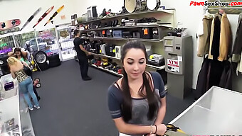 American Babe Gives A Blowjob At A Pawnshop Counter