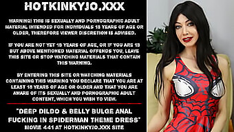 Belly Bulge Anal Play With A Deep Dildo In Spiderman-Themed Attire