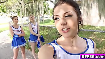 A Steamy Foursome Between Cheerleaders And Their Aroused Coach