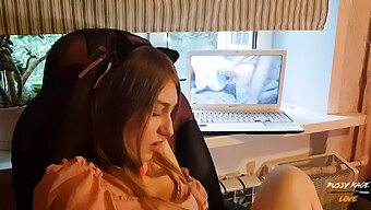 A Young Girl Indulges In Self-Pleasure While Watching Her Favorite Porn, Featuring Intense Deepthroating And Facial Finish